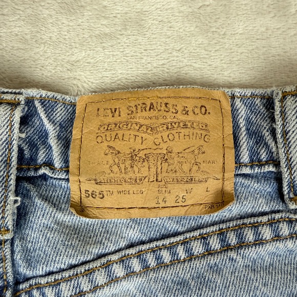 VTG Levis 565 Jeans Girls 14 (23x24) Slim Wide Leg Zutopia Beaded Orange Tab Y2K - Picture 4 of 14